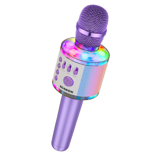 BONAOK Karaoke Microphone with LED Lights Upgraded,Wireless Bluetooth Handheld Karaoke Machine Mic & Speaker, Unique Gifts Toys for Girls Boys Adults All Ages(Q37Pro Light Purple)