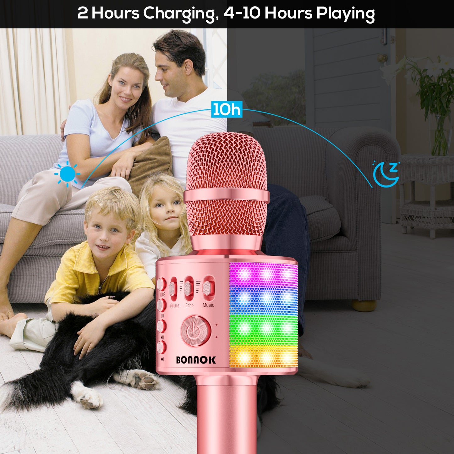 BONAOK Microphone for Kids Wireless Karaoke Toys, 4 in 1 Portable Bluetooth Singing Mic Speaker MP3 Player Great Gift for 4-12 Years Old Girls Boys Teens Adults All Ages Q37L (Champagne)