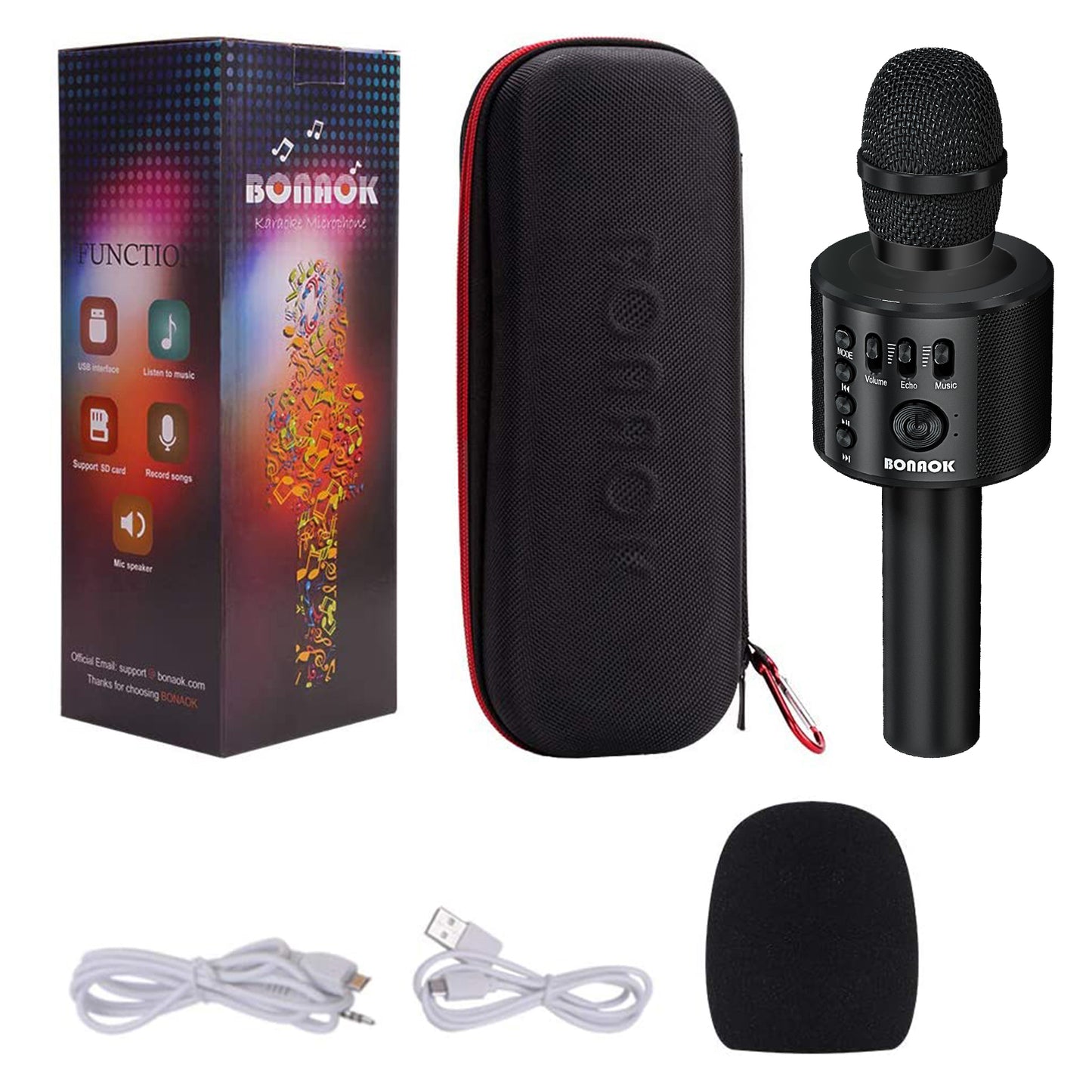 BONAOK Wireless Bluetooth Karaoke Microphone,3-in-1 Portable Handheld Karaoke Mic Speaker Machine Home Party Birthday for All Smartphone(Q37 Black)