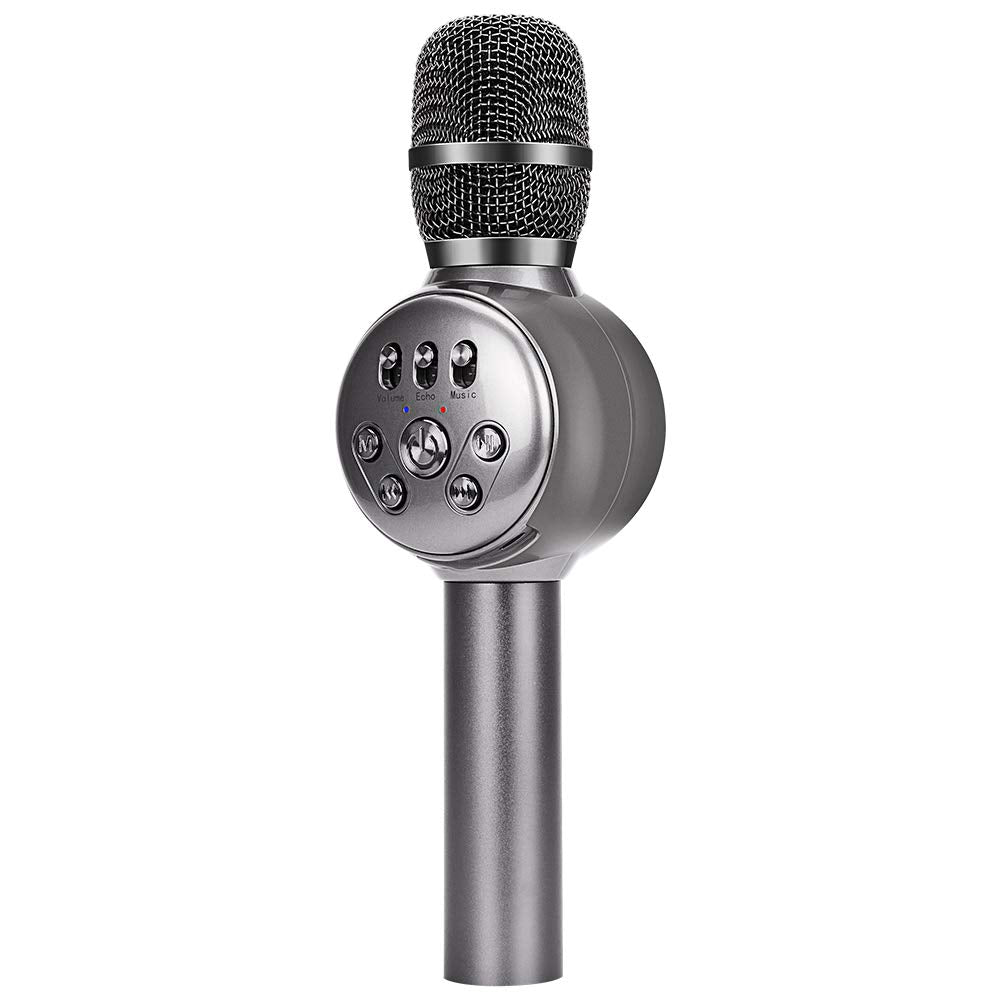 BONAOK Wireless Bluetooth Karaoke Microphone with Dynamic LED Light, Portable Handheld Magic Sound Karaoke Mic Home Party Birthday for iPhone/Android/iPad/PC/Sony (Gray)