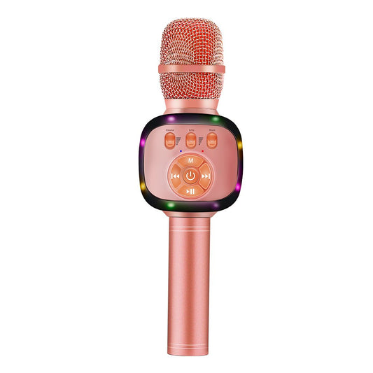 BONAOK Wireless Bluetooth Karaoke Microphone with Dual Sing, LED Lights, Portable Handheld Mic Speaker for Kids Birthday Home Party(Rose Gold)