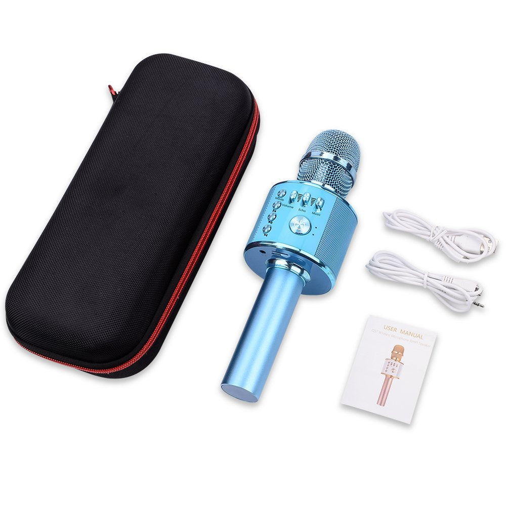 BONAOK Wireless Bluetooth Karaoke Microphone,3-in-1 Portable Handheld Karaoke Mic Speaker Machine Birthday Home Party for PC or All Smartphone (Q37 Blue)