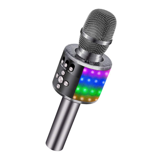 BONAOK Wireless Bluetooth Karaoke Microphone with Controllable LED Lights, Portable Handheld Karaoke Speaker Machine Christmas Birthday Home Party for Android/iPhone/PC or All Smartphone(Space Gray)