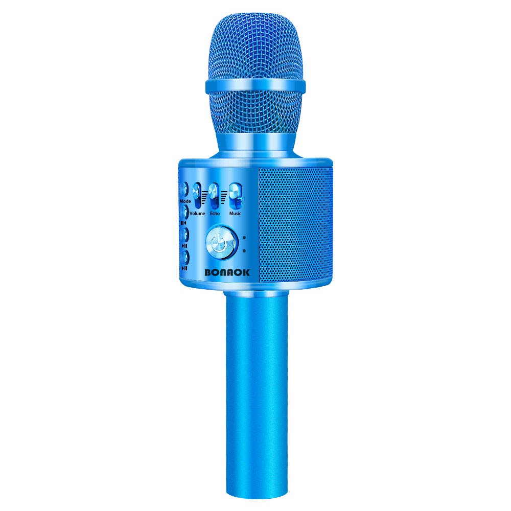 BONAOK Wireless Bluetooth Karaoke Microphone,3-in-1 Portable Handheld Karaoke Mic Speaker Machine Birthday Home Party for PC or All Smartphone (Q37 Blue)