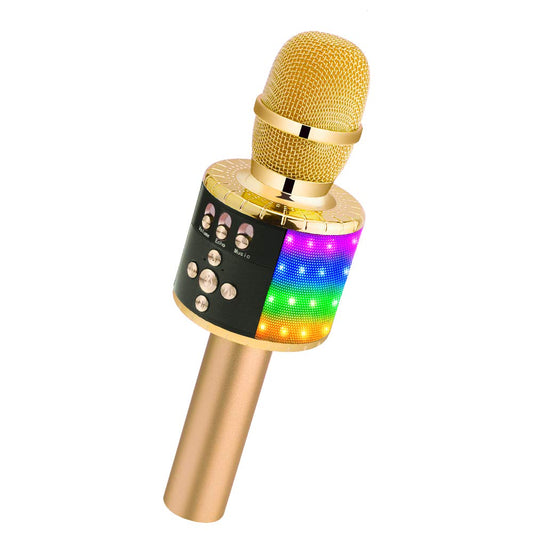 BONAOK Wireless Bluetooth Karaoke Microphone with Controllable LED Lights, Portable Handheld Karaoke Speaker Machine Christmas Birthday Home Party for Android/iPhone/PC or All Smartphone(Q78 Gold)