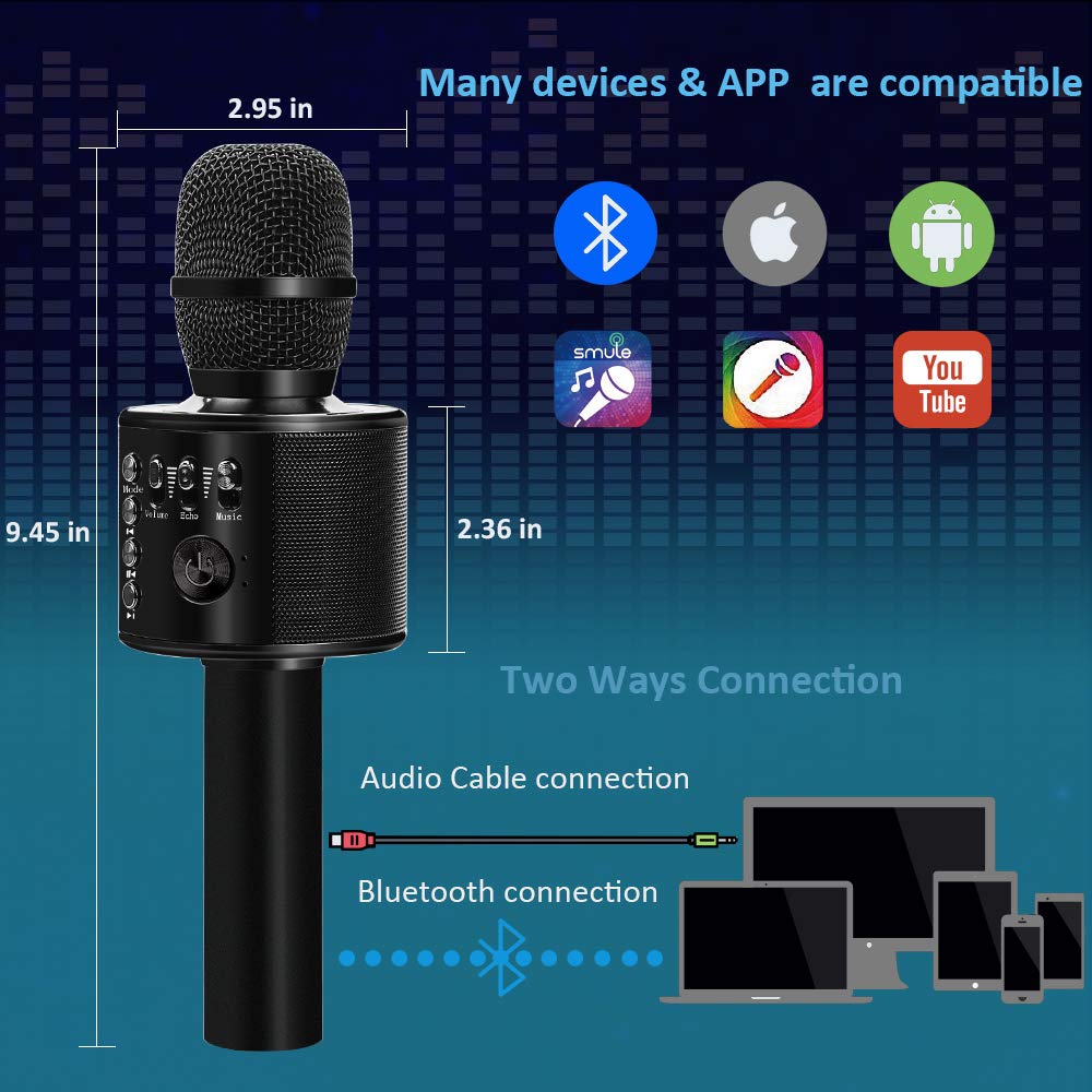 BONAOK Wireless Bluetooth Karaoke Microphone,3-in-1 Portable Handheld Karaoke Mic Speaker Machine Home Party Birthday for All Smartphone(Q37 Black)