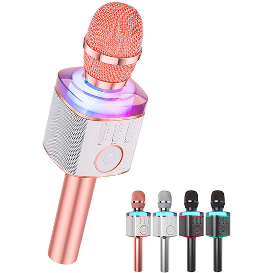 BONAOK Wireless Bluetooth Karaoke Microphone with LED Lights, Handheld Karaoke Machine with Magic Sing Recording for Kids Adults Gift(Rose Gold)