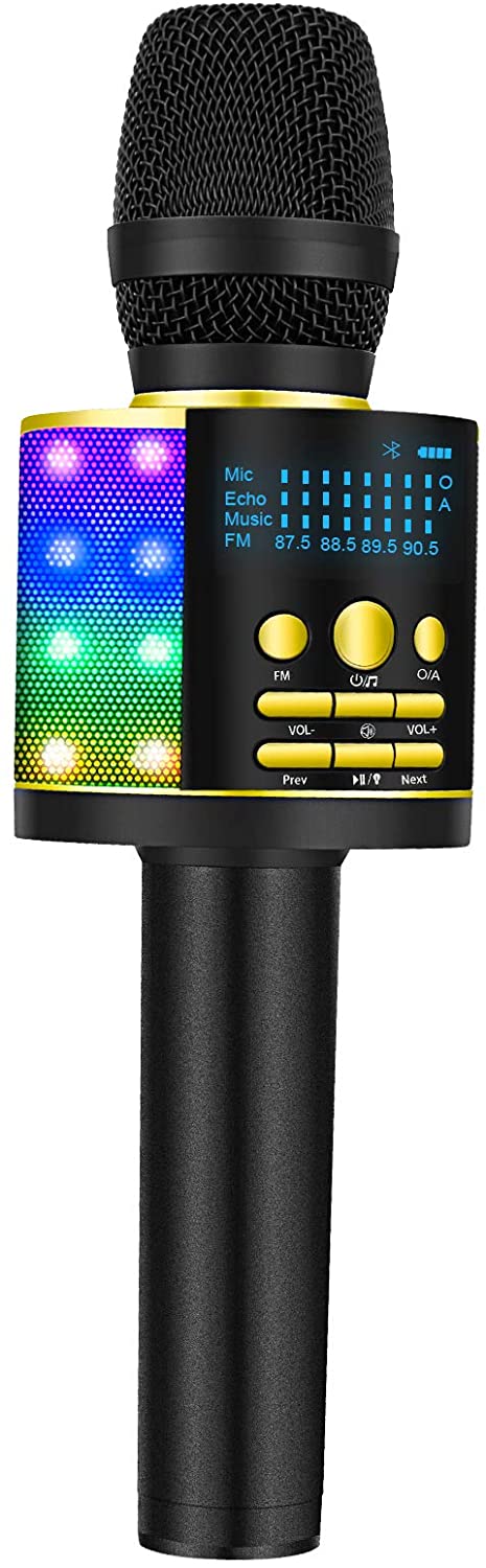 BONAOK Upgraded Bluetooth Wireless Karaoke Microphone with LED Screen, Portable Mic Sing Machine with Colorful Lights and Magic Sound, for Car Karaoke/All Smartphones(Gold)