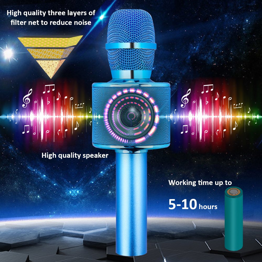 BONAOK Wireless Bluetooth Karaoke Microphone,3-in-1 Portable Handheld Karaoke Mic Speaker Machine Birthday Home Party for PC or All Smartphone (Q37 Blue)