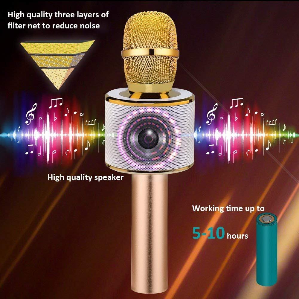 BONAOK Wireless Bluetooth Karaoke Microphone,3-in-1 Portable Handheld Karaoke Mic Speaker Machine Home Party Birthday for All Smartphones (Q37 Gold)