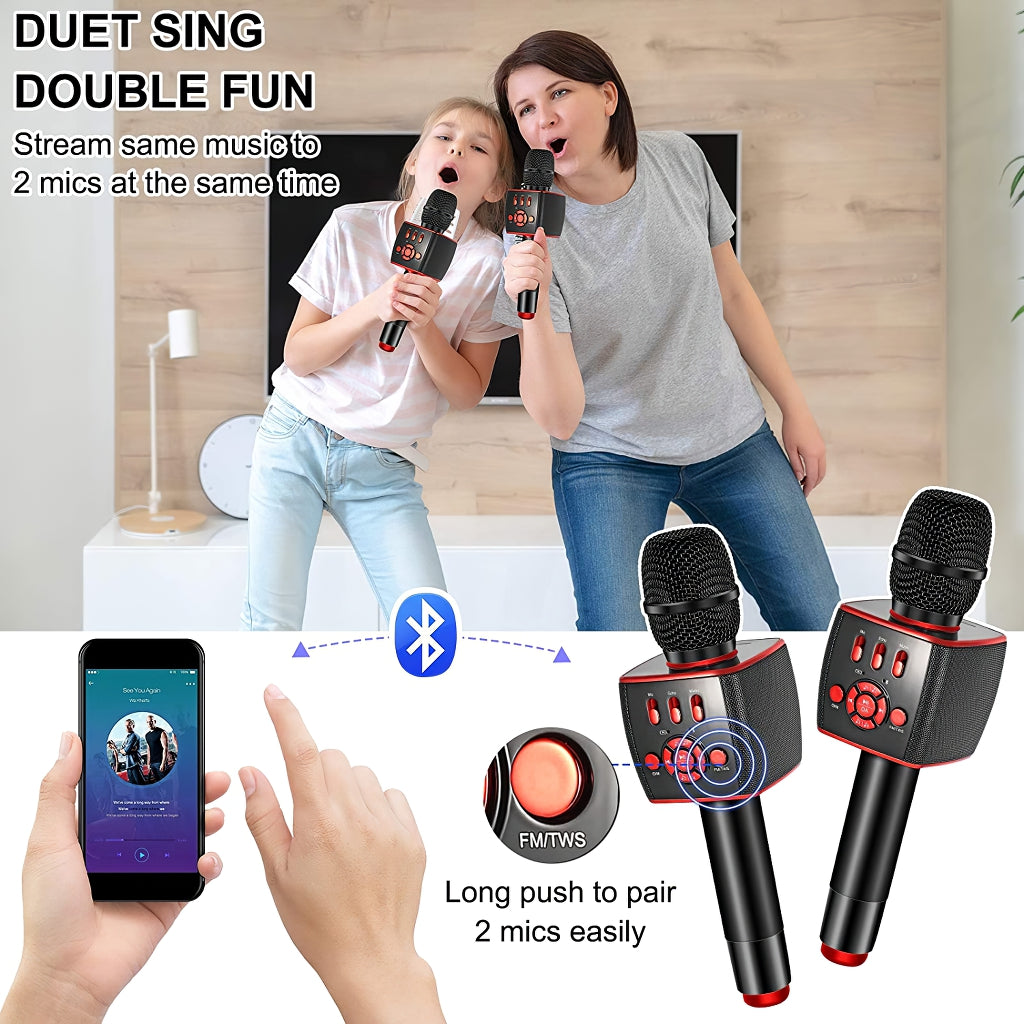 BONAOK 2021 Bluetooth Wireless Karaoke Microphone,Portable Karaoke Machine Speakers with Duet Sing for Car/Party/PC/All Smartphones X39 RED