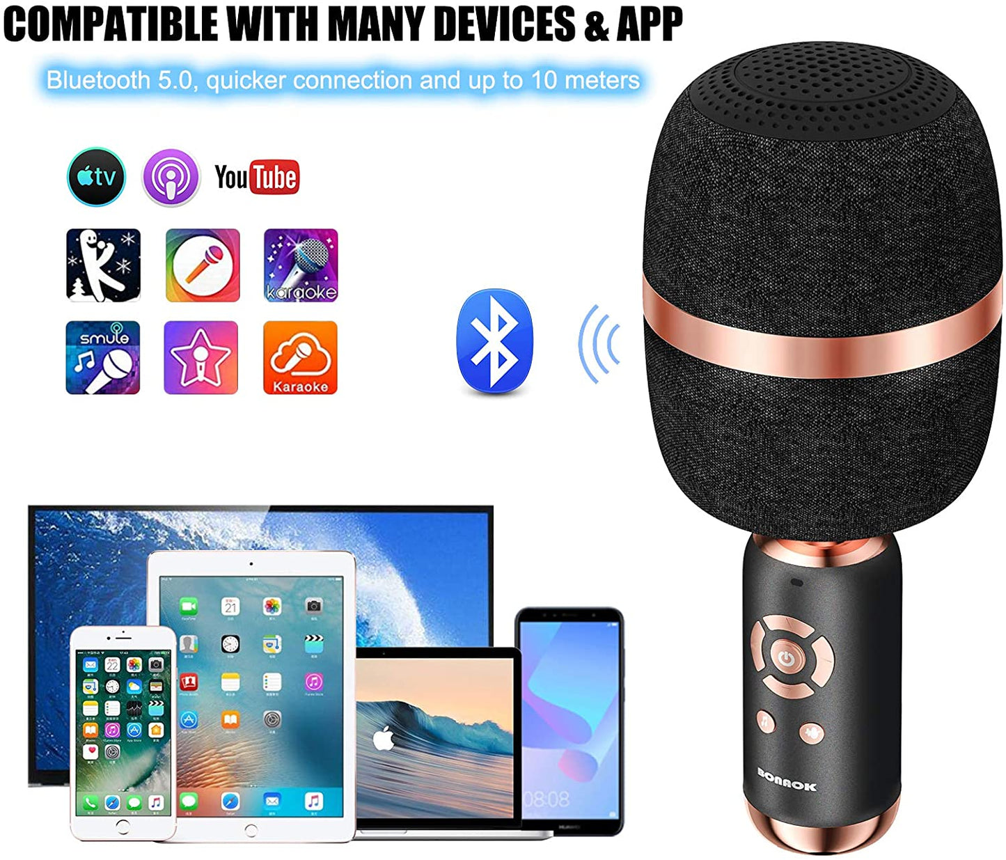 BONAOK 2021 Wireless Bluetooth Karaoke Microphone, Portable Mic Singing Machine for PC/All Smartphones Home Party Indoor Outdoor Q3