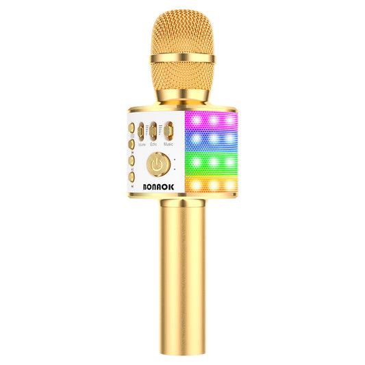 BONAOK Wireless Karaoke Microphone for Kids, Portable Handheld Bluetooth Mic & Speaker for Singing, Toys for Boys Girls 5 6 7 8 9 10 Years Old Teens Adults Birthday Gifts Q37L(Gold)