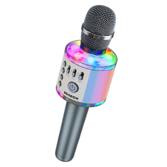 BONAOK Karaoke Microphone with LED Lights Upgraded,Wireless Bluetooth Handheld Karaoke Machine Mic & Speaker, Unique Gifts Toys for Girls Boys Adults All Ages(Q37Pro Space Gray)