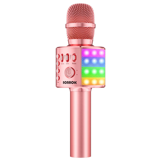BONAOK Microphone for Kids Wireless Karaoke Toys, 4 in 1 Portable Bluetooth Singing Mic Speaker MP3 Player Great Gift for 4-12 Years Old Girls Boys Teens Adults All Ages Q37L (Champagne)